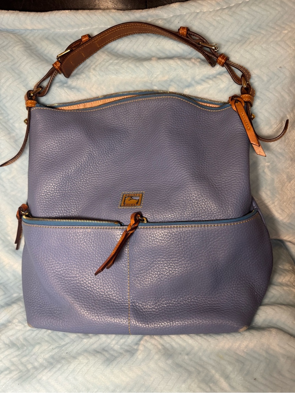 Cauliflower Blue Leather Shoulder Bag by Dooney Bourke